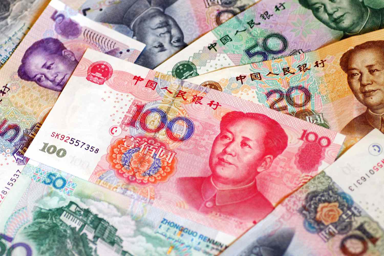 Chinese RMB currency notes and coins
